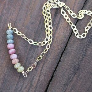Natural Rainbow Sapphire Necklace 14k Yellow Gold Vermeil , September Birthstone